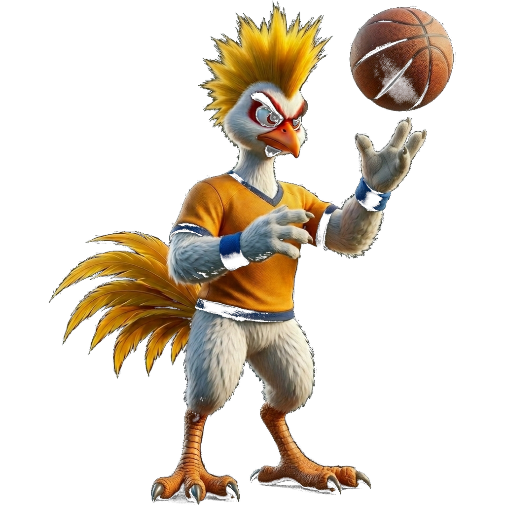 Crane mascot playing basketball