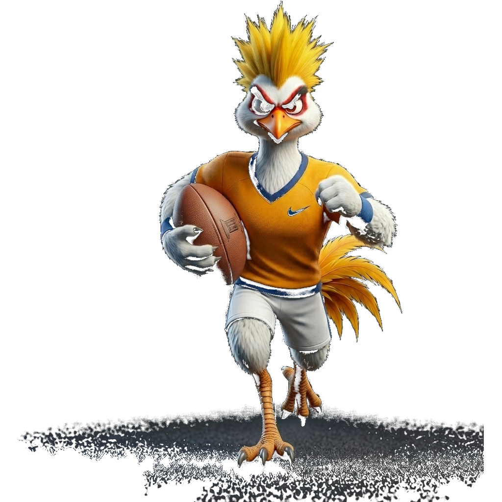 Crane mascot playing rugby
